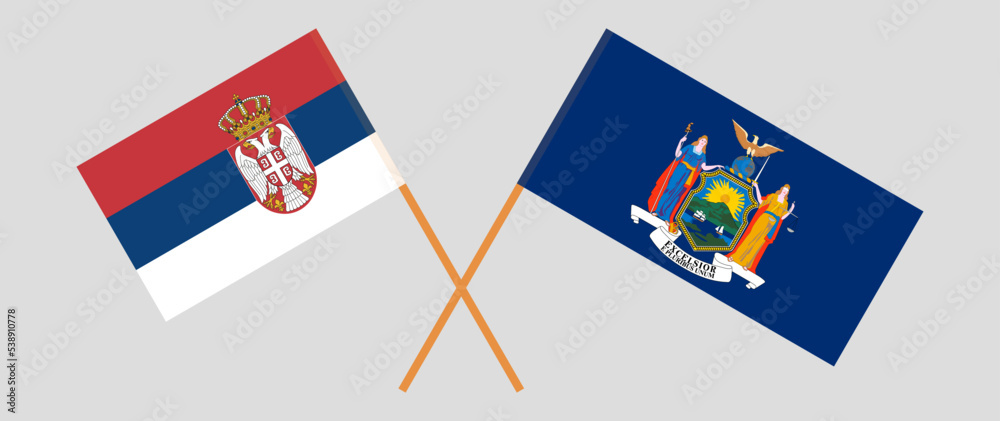Crossed flags of Serbia and The State of New York. Official colors. Correct proportion Crossed flags of Serbia and The State of New York. Official colors. Correct proportion