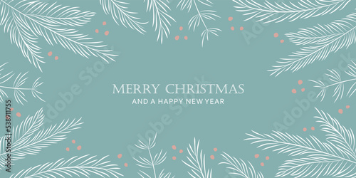 christmas background with fir branches and copy space