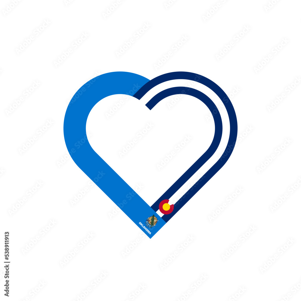 friendship concept. heart ribbon icon of oklahoma and colorado flags. vector illustration isolated on white background friendship concept. heart ribbon icon of oklahoma and colorado flags. vector illustration isolated on white background