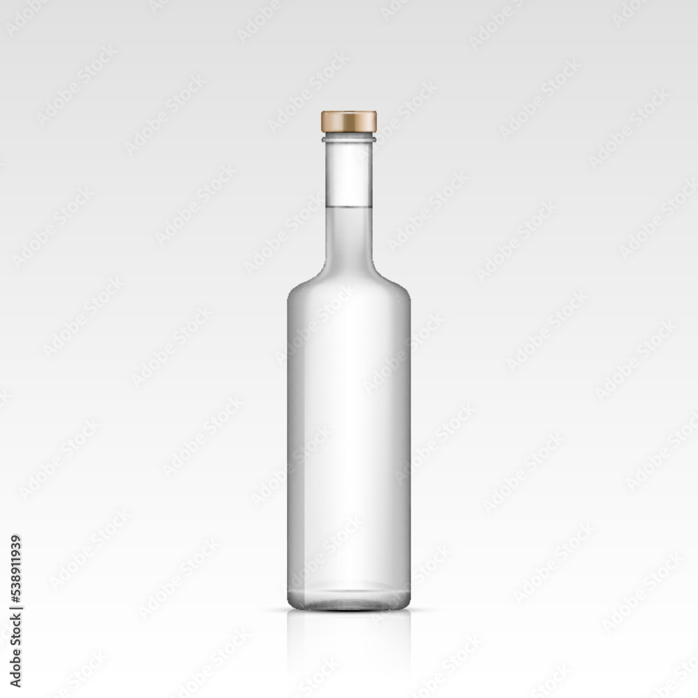 Realistic empty glass vodka, rum tequila bottle. Mockup template blank for alcohol product packing Realistic empty glass vodka, rum tequila bottle. Mockup template blank for alcohol product packing
