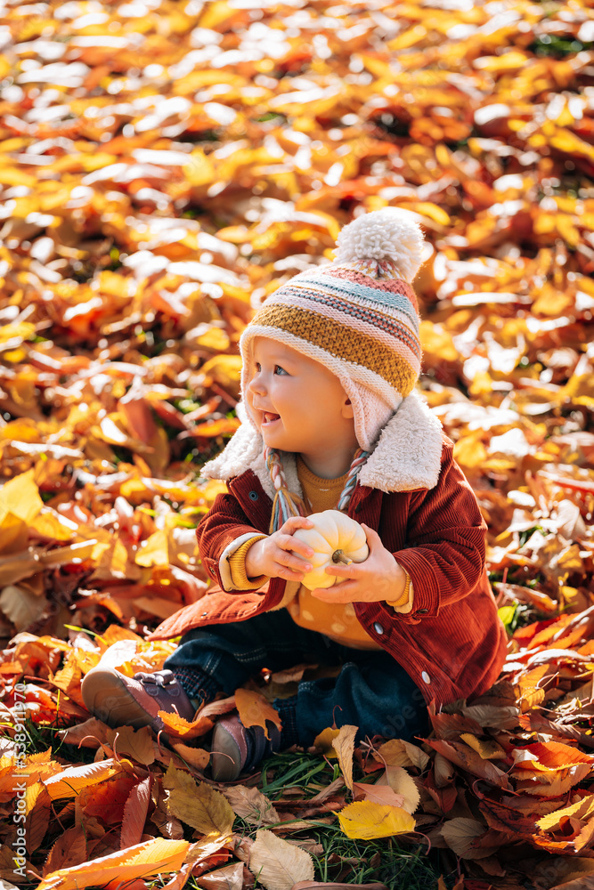 little fashionable and stylish child autumn park little fashionable and stylish child autumn park