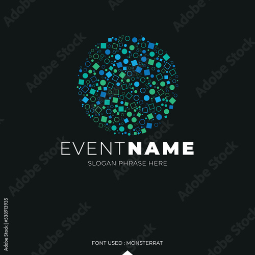 abstract design element, Multicolored random shapes forming a circle - Logo design of an event title