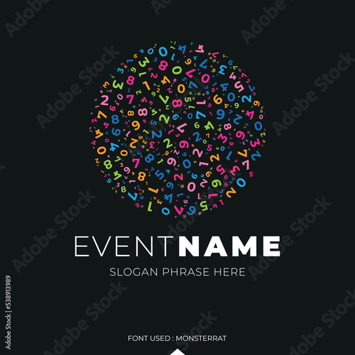 abstract design element, Multicolored random numbers forming a circle shape - Logo design of an event title