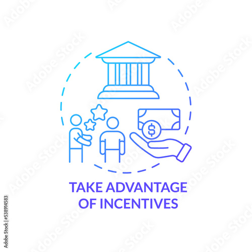 Take advantage of incentives blue gradient concept icon. Reason for picking renewable energy abstract idea thin line illustration. Isolated outline drawing. Myriad Pro-Bold font used