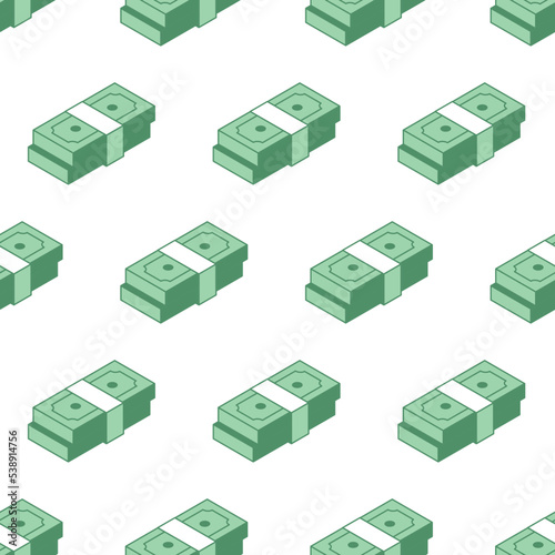 Seamless money pattern. Packing in bundles of green bank notes