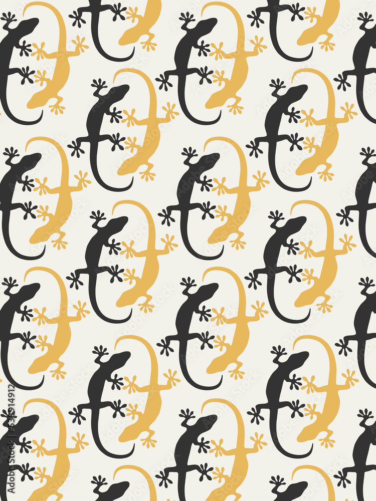 Geckos in black and yellow pattern on light background