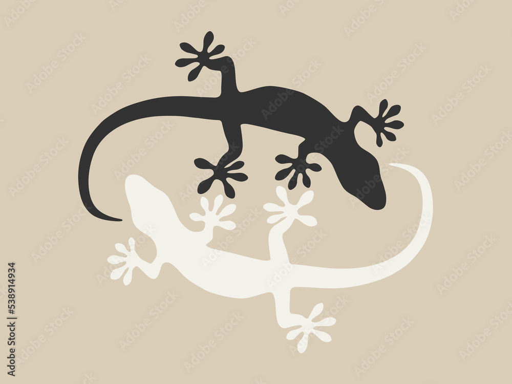 Naklejka premium Geckos in black and white sandy background