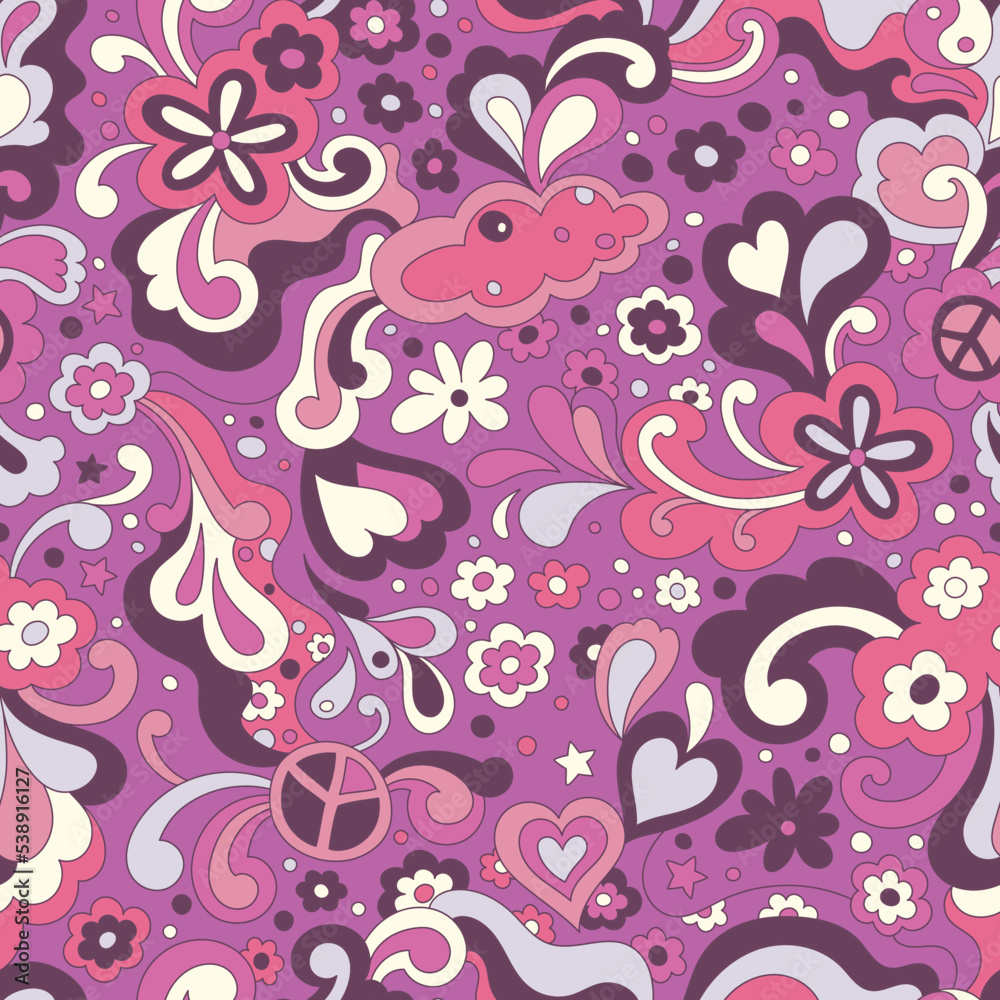 Abstract psychedelic surface pattern design for textile , stationery, wrapping paper. Colorful retro seamless pattern with hand drawn groovy elements and flowers. Vintage 60s hippie vector background Abstract psychedelic surface pattern design for textile , stationery, wrapping paper. Colorful retro seamless pattern with hand drawn groovy elements and flowers. Vintage 60s hippie vector background