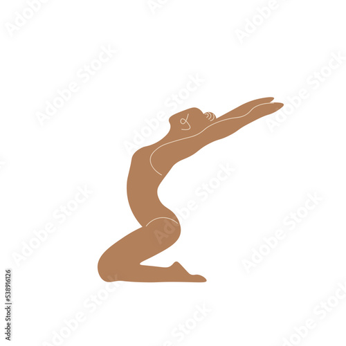 Slim sportive young woman doing yoga, and fitness exercises. Healthy lifestyle. Isolated on white background minimal.