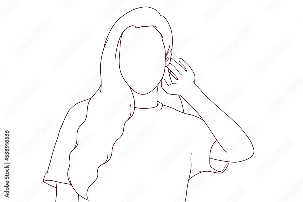 beautiful girl touches her hair hand drawn style vector illustration beautiful girl touches her hair hand drawn style vector illustration
