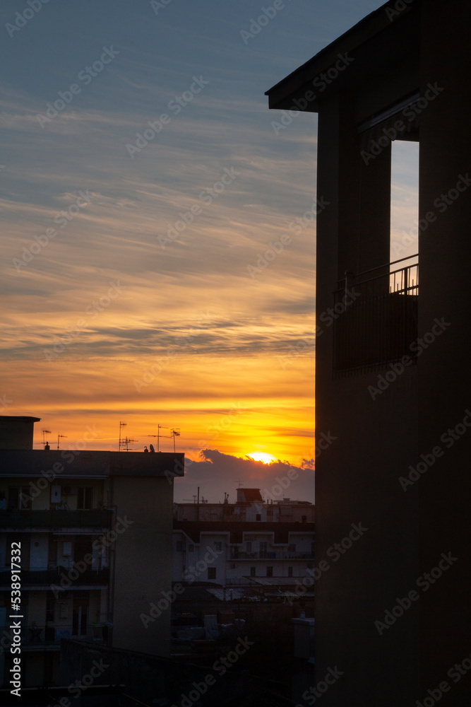 panoramica city skyline with clouds of Aversa at sunrise