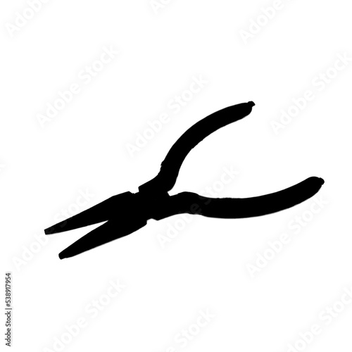 Flat Nose Pliers black silhouette isolated on white background. © T