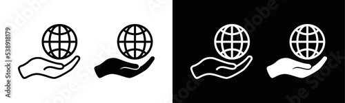 Hand holding globe icon vector. Save the world symbol illustration. Globe in hand sign silhouette