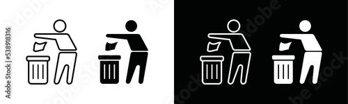 Throw trash in its place sign silhouette. Throw garbage icon vector. Tidy man or do not litter symbol illustration. Symbol of throwing garbage in public places
