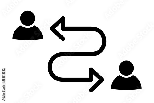 Communication between people icon in flat style. Relationship symbol on white background. Simple contact abstract sign in black. Vector illustration for web site design, logo, app, UI.