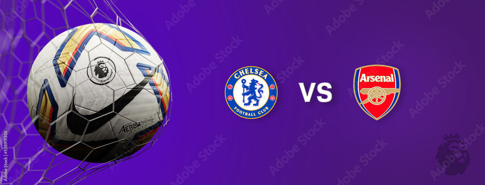 Guilherand-Granges, France - October 17. Premier League of England. Soccer  ball in net with official logo of the Premier League. Match : Chelsea FC VS  Arsenal FC. 3D rendering. Stock Illustration | Adobe Stock