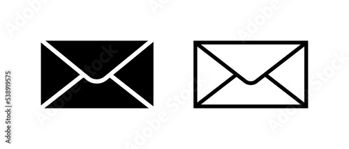 Mail icon set in flat style. Email sign. E-mail symbols isolated on white background. Simple abstract envelope icon in black. Vector illustration for web site design, logo, mobile app, UI.