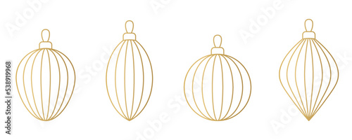set of different golden line christmas balls  - vector illustration