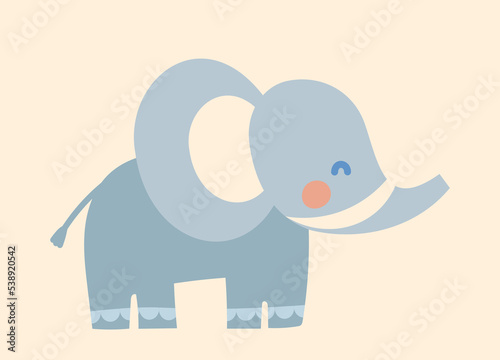 Cute elephant icon. Large animal with big ears and trunk. Educational material for children. Biology and fauna, wild life. Tropics and Savannah. Toy or mascot. Cartoon flat vector illustration