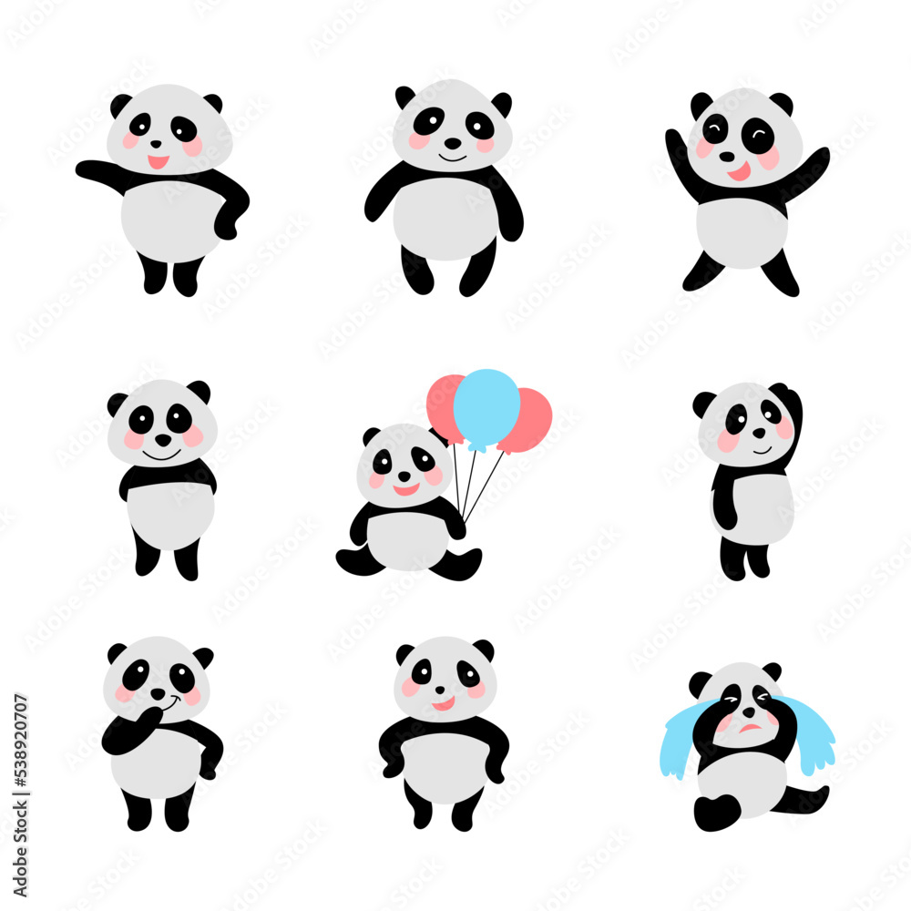 Fototapeta premium set of cute animal of panda on cartoon version,vector illustration