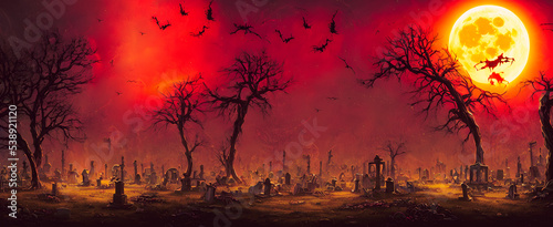 Artistic concept painting of a graveyard , background illustration.