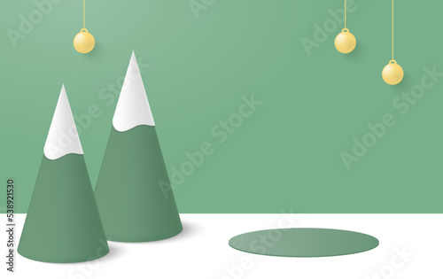 Green christmas geometrical background with a product podium.