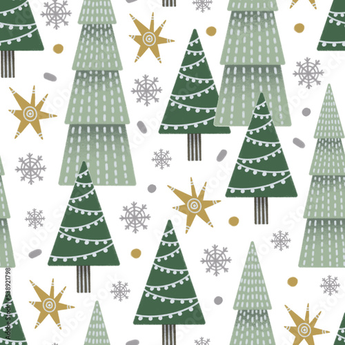 Christmas trees and star seamless pattern for wallpaper © Uli Prozorova