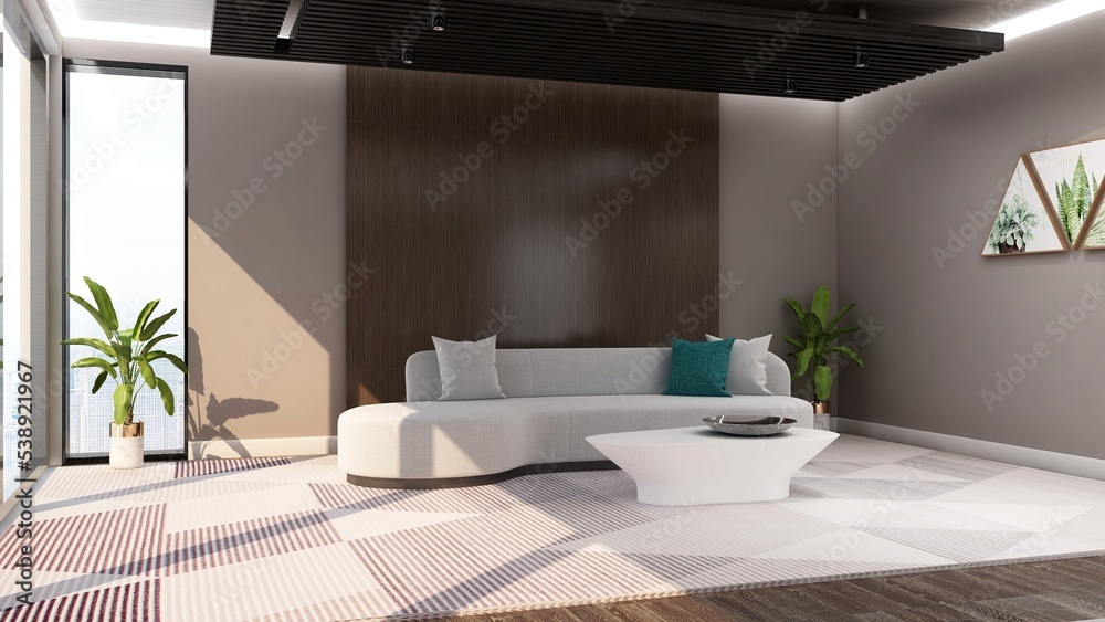 Fototapeta premium office wooden lobby waiting room for company wall logo mockup