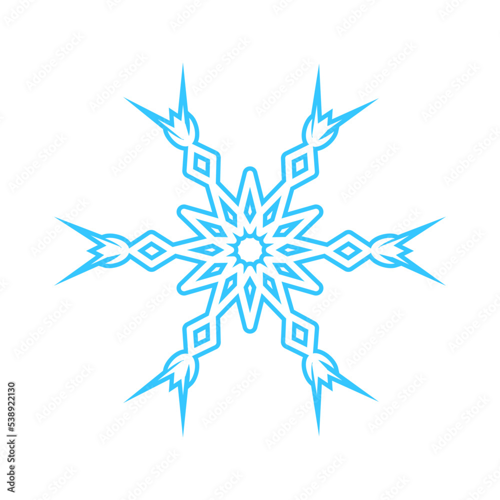 Fototapeta premium Simple snowflake made of blue lines. Festive decoration for New Year and Christmas, symbol of winter, element for design. Vector illustration