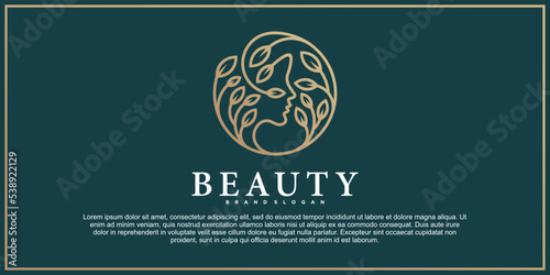 Luxury beauty woman face branch logo design for natural skin care and spa Premium Vektor