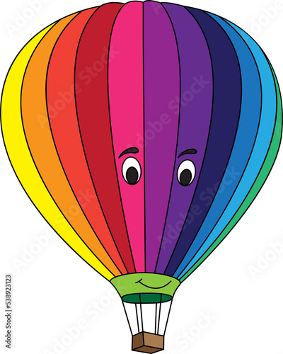 Cartoon colorful balloon for boys and girls. Small funny cute vehicle with eyes and mouth, funny smile auto icon.  Children color illustration. Comic character for kids
