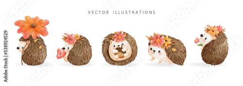 Autumn woodland animal, autumn hedgehog vector illustration
