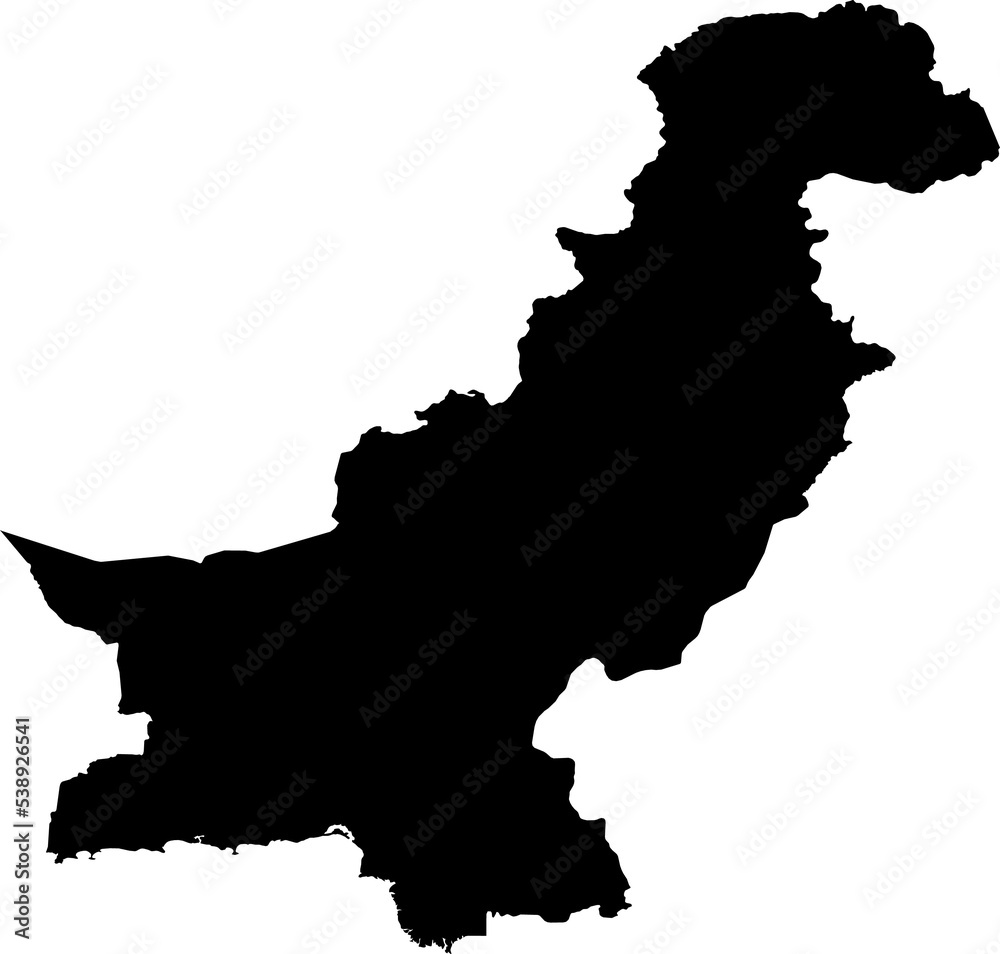 Pakistan Map. Pakistani Black Map Country National Detailed Boundary Border Shape Nation Outline Atlas Symbol Sign Clipart Clip Art Silhouette. Transparent PNG Flattened JPG Flat JPEG