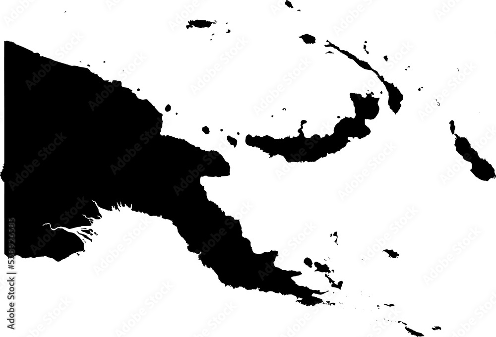 Papua New Guinea Map. Papua New Guinean Black Map Country National Detailed Boundary Border Shape Nation Outline Atlas Symbol Sign Clipart Clip Art Silhouette. Transparent PNG Flattened JPG Flat JPEG
