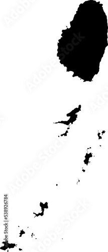 Saint Vincent and the Grenadines Map. Black Map Country National Detailed Boundary Border Shape Nation Outline Atlas Symbol Sign Clipart Clip Art Silhouette. Transparent PNG Flattened JPG Flat JPEG