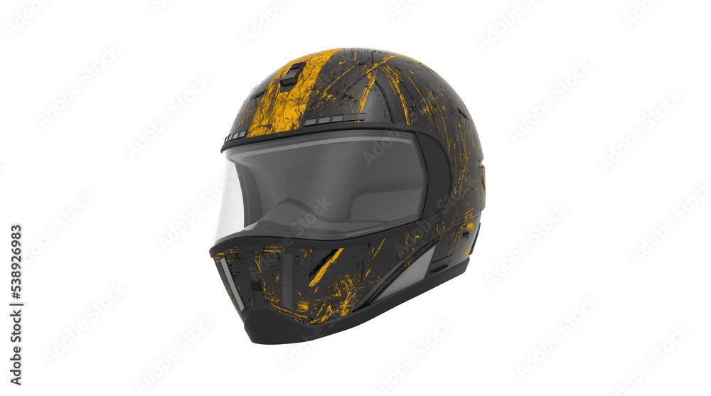 Fototapeta premium Grunge Helmet Left View. Isolated on White. 3D Render. 3D Illustration.