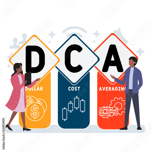 DCA - Dollar cost averaging acronym. business concept background. vector illustration concept with keywords and icons. lettering illustration with icons for web banner, flyer, landing pag