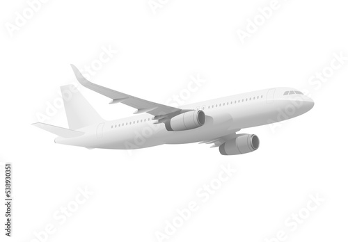 3d visualization of plane in white flying with shadow below