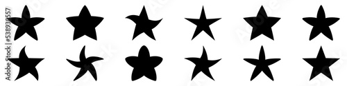 Star icon. Set of black star icons. Vector illustration. Various shapes of stars