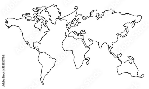 Linear drawing of World map. Image of world map. Vector illustration. Outline of the continents