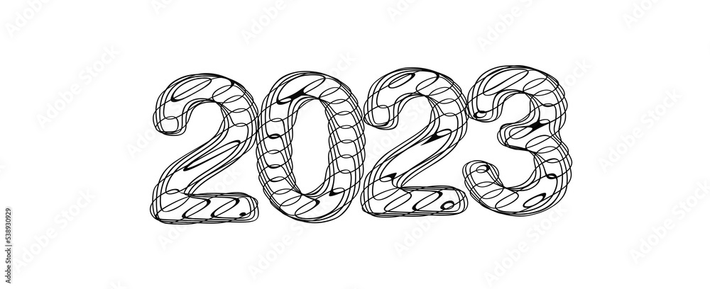 year 2023. 3D illustration numbers isolated white background