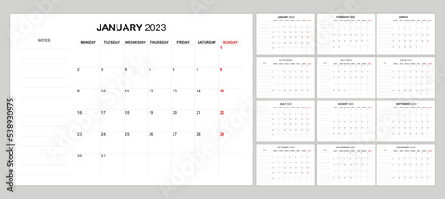 simple and minimalist calendar 2023 start on monday