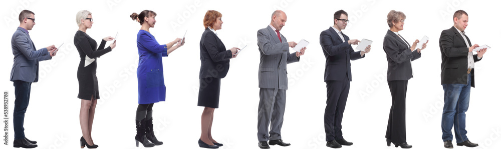group of people holding tablet and looking ahead group of people holding tablet and looking ahead