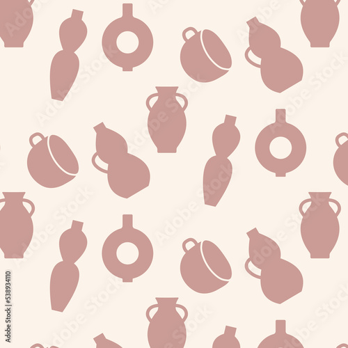 Ceramics seamless pattern, texture, background, wallpapers, endless ornament, repeating print, geometric. flat vector illustration. Cups, crockery, Pottery