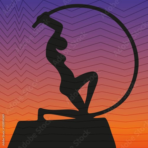 Ilustração da Estátua de Iracema sob o por do sol de Fortaleza-CE