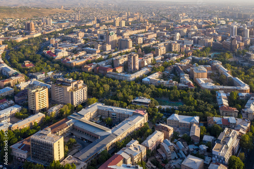 Aerial view of centre of Yerevan on sunny summer day, Armenia.