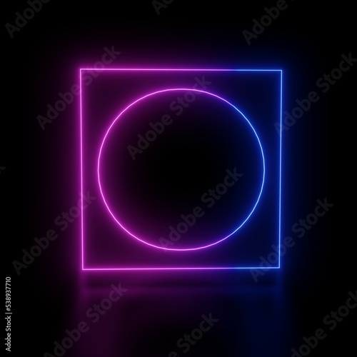 Neon Glowing circle and rectangle shape 3D Illustration image