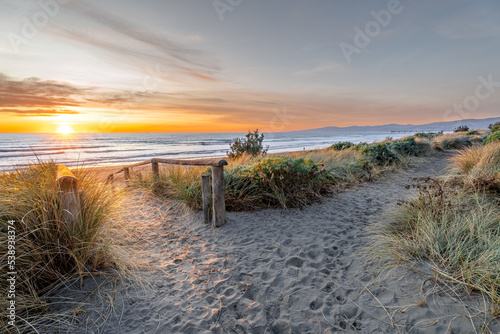 Fototapeta Naklejka Na Ścianę i Meble -  Beautiful sunrise at New Brighton Beach, Christchurch, New Zealand 