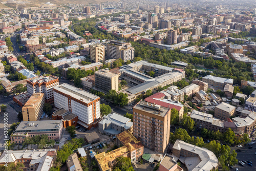 Aerial view of central part of Yerevan (Kentron District) on sunny day, Armenia.