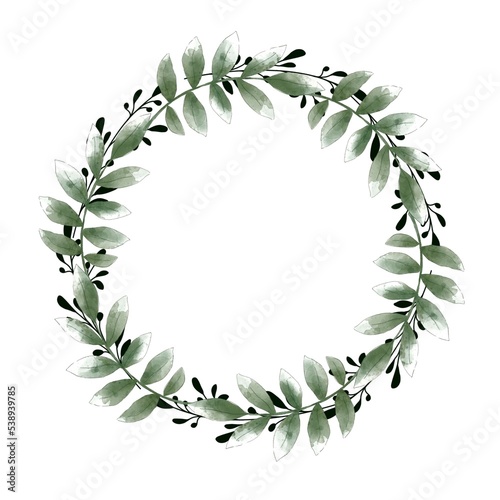 Floral wreath. Greenery branches  Isolated on white background. Design element for invitation and greeting card